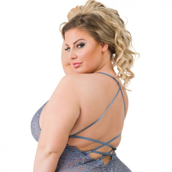 Lovehoney Plus Size Grey Shimmering Criss-Cross Lace Body