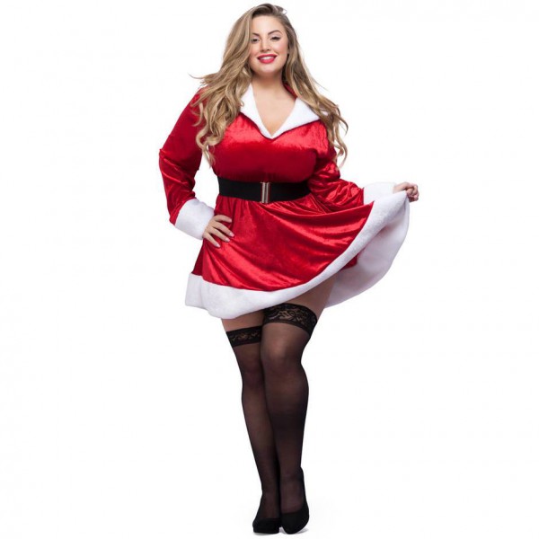 Plus Size Hooded Sexy Santa Dress with Belt — image 5 of 6