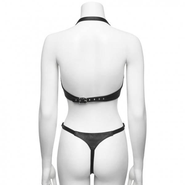 Black Leather Buckled Underwired Halterneck Bra — image 5 of 10