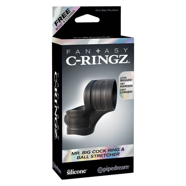 Black Silicone Mr. Big Cock Ring and Ball Stretcher by Fantasy C-Ringz