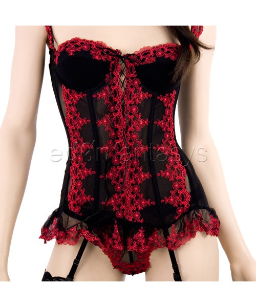 Embroidered corset and thong