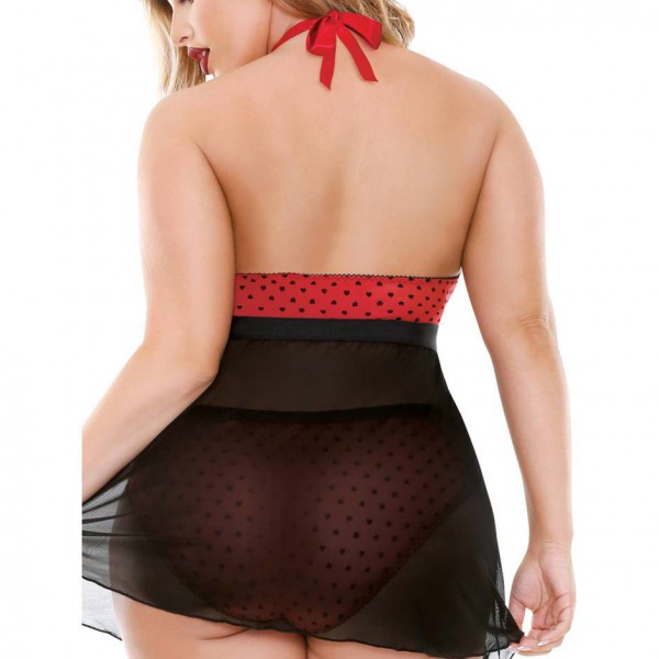 Fantasy Curve Plus Size Halterneck Keyhole Front Babydoll Set