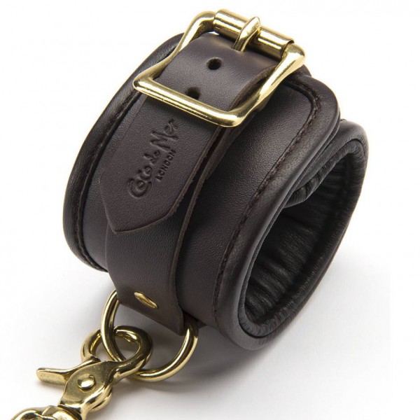 Coco de Mer Brown Leather Wrist Cuffs L/XL