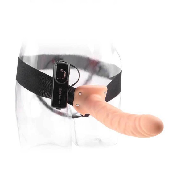 Vibrating Penis Extension Sleeve 8" Hollow Tan Strap On Sheath