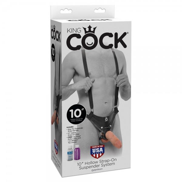 King Cock 10 Inch Hollow Strap On Suspender System