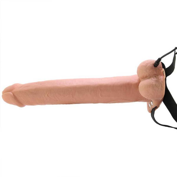 11'' Tan Rechargeable Vibrating Hollow Strap On Penis Extension by Fetish Fantasy