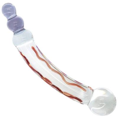 Multi Color Curved and Rippled Glass Dildo