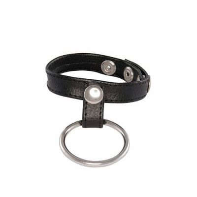 Si Novelties Leather Adjustable Cock Strap with Metal Ring