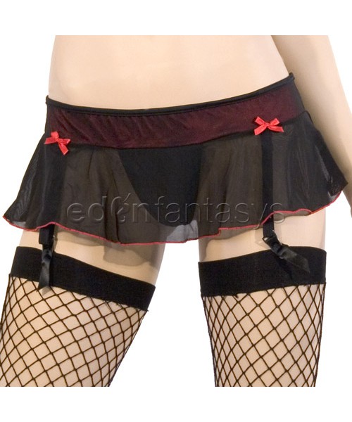 Gathered mesh bra and gartered skirtini