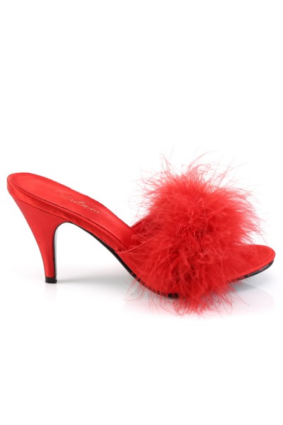 Fabulicious by Pleaser Amour 3" Heel Red Marabou Puff Slippers