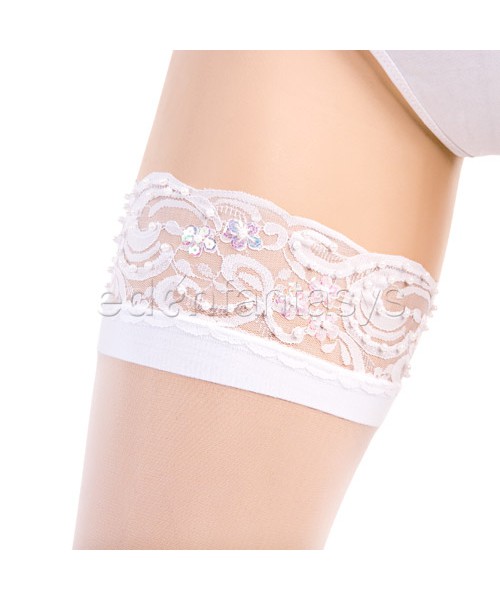 Beaded lace top thigh highs
