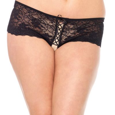 Stretch lace crotchless lace up tanga thong