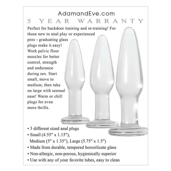Adam and Eve Glass Anal Training Kit | Set of 3 Glass Butt Plugs for Men