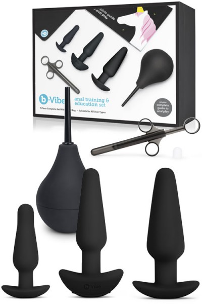 B-Vibe Anal Education Silicone Butt Plugs & Douche Set (7 Pce)