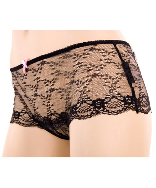 Black lace up crotchless panty