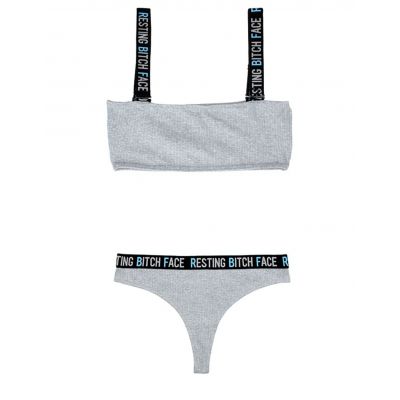Vibes Resting Bitch Face Crop Top and Thong Set