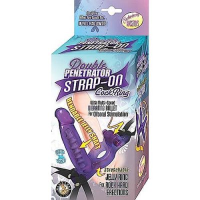 Bendable Vibrating Double Penetrator Strap on Cockring Purple