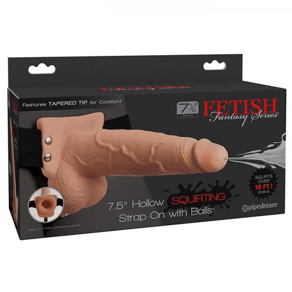7.5" Squirting Hollow Strap-On With Balls