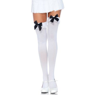 Leg Avenue Nylon Bow and Ruffle Thigh Highs