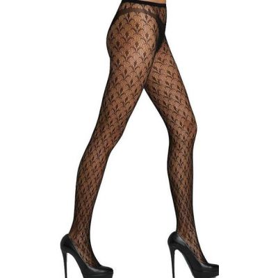Black Fleur De Lis Fishnet Pantyhose OS
