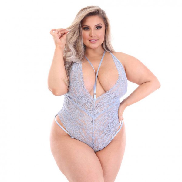 Lovehoney Plus Size Late Night Liaison Light Blue Crotchless Lace Body