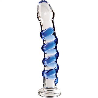 Icicles No 5 Hand Blown Glass Massager Clear w Blue Swirls