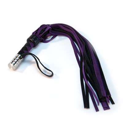 Suede flogger with woven metal tip handle assorted colors
