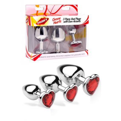 Frisky Metal Butt Plug Set with Jewel Heart Base 3 Pce