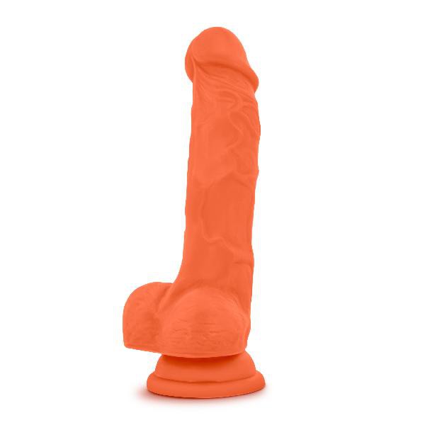 Neo Elite 7.5in Silicone Dual Density Cock with Balls Neon Orange — image 3 of 6