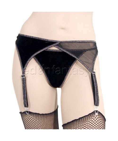 Velvet and fishnet garter set