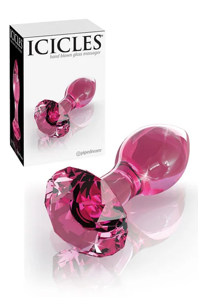 Pipedream 3.6" Icicles Pink Glass Butt Plug with Round Cut Base — image 4 of 9