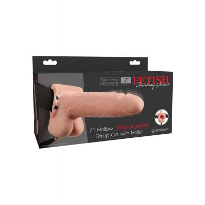 Fetish Fantasy 7 Inch Hollow Rechargeable Strap On with Balls