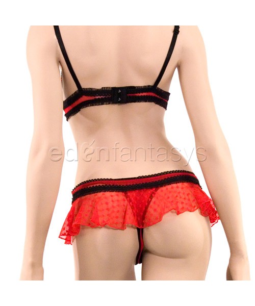 Chiffon trim bra and thong