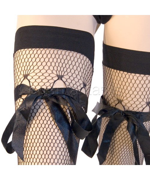 Fishnet stockings with satin ribbon