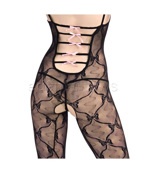 Bow lace bodystocking with strappy back