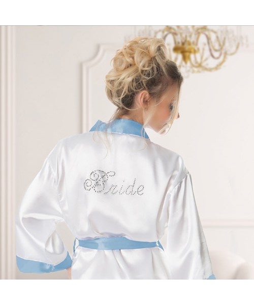 Bridal satin robe with rhinestone detail
