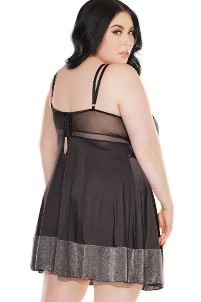 Coquette Silver Fox Shimmer Knit Babydoll with G-String