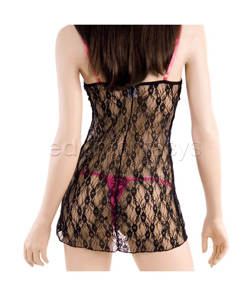 Chemise with robe and thong set