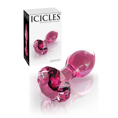 Pipedream 3 6 Icicles Pink Glass Butt Plug with Round Cut Base