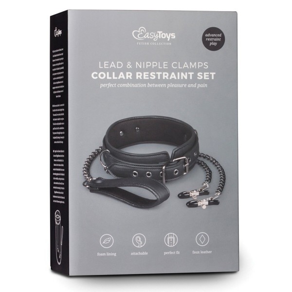 Easy Toys Faux Leather Collar w/Nipple Chains