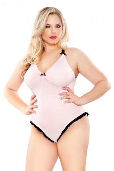Curve - Soft Touch Bodysuit With Contrasting Trim & Snap Closure (Plus Size)