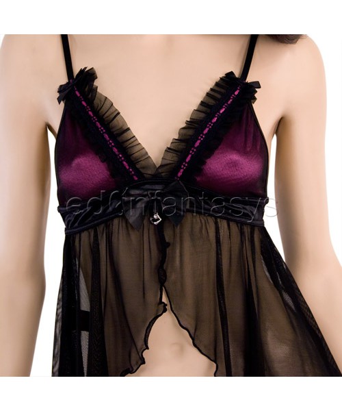 Lycra babydoll set with mesh overlay