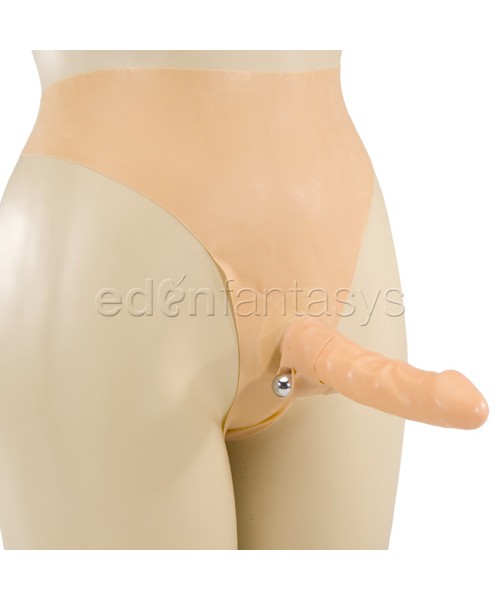Wireless latex harness with slender penis