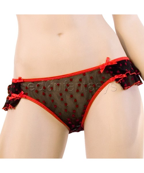 Flocked heart ruffle bra set