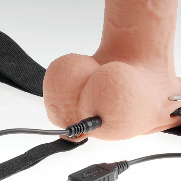 11'' Tan Rechargeable Vibrating Hollow Strap On Penis Extension by Fetish Fantasy