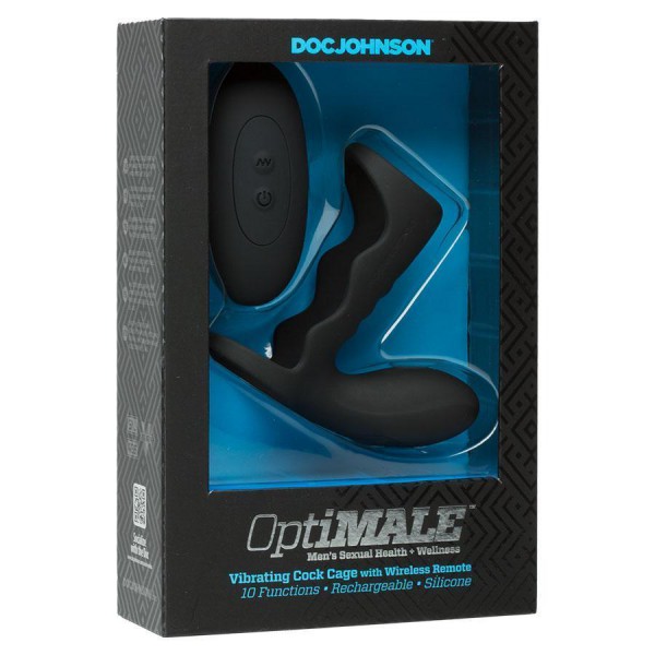 Men's Black Wireless 10 Speed Silicone Vibrating Cock Cage by Optimale