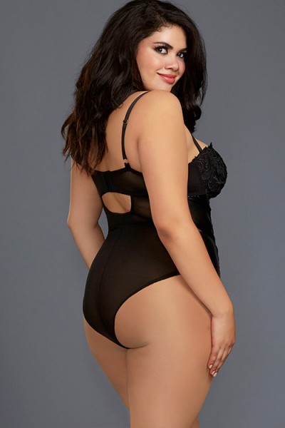 Dreamgirl All Night Long Collared Wet-Look & Lace Bodysuit