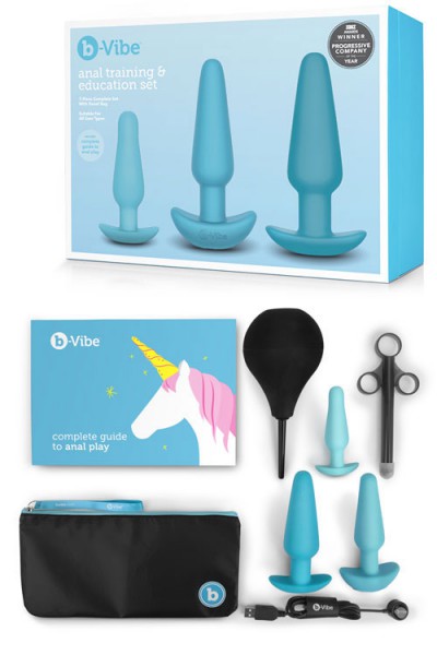 B-Vibe Anal Education Silicone Butt Plugs & Douche Set (7 Pce)