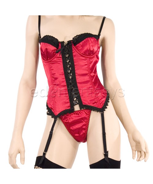 Satin bustier and thong