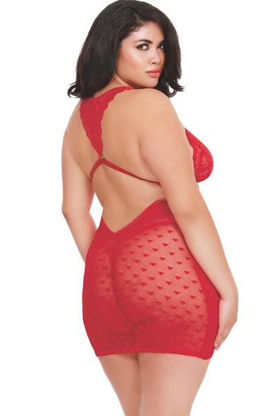 Dreamgirl Simply Smitten Lace & Mesh Chemise with G-String